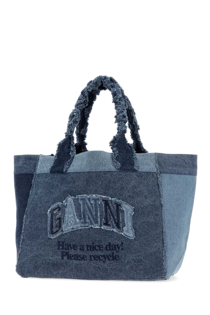 Ganni Trapeze Tote Bag — Blue Exterior: Fabric