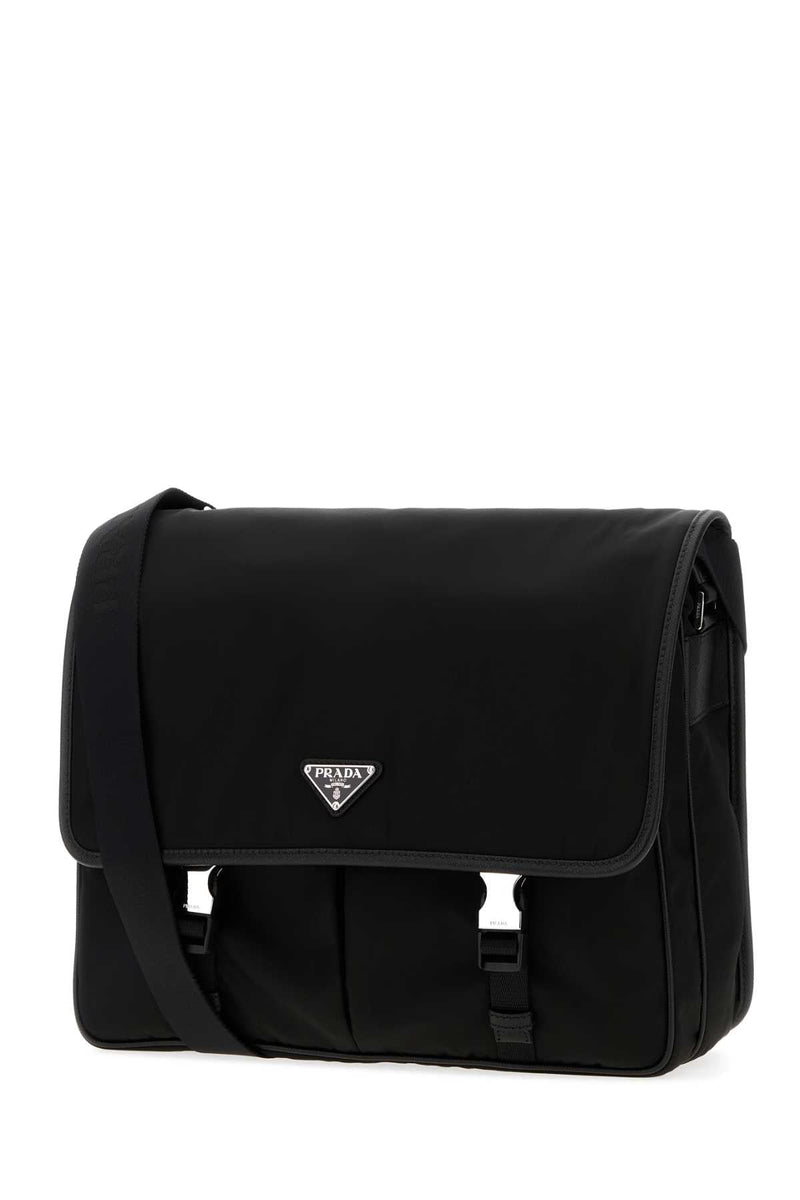 Prada Canvas With Metal Accents Shoulder Bag — Black