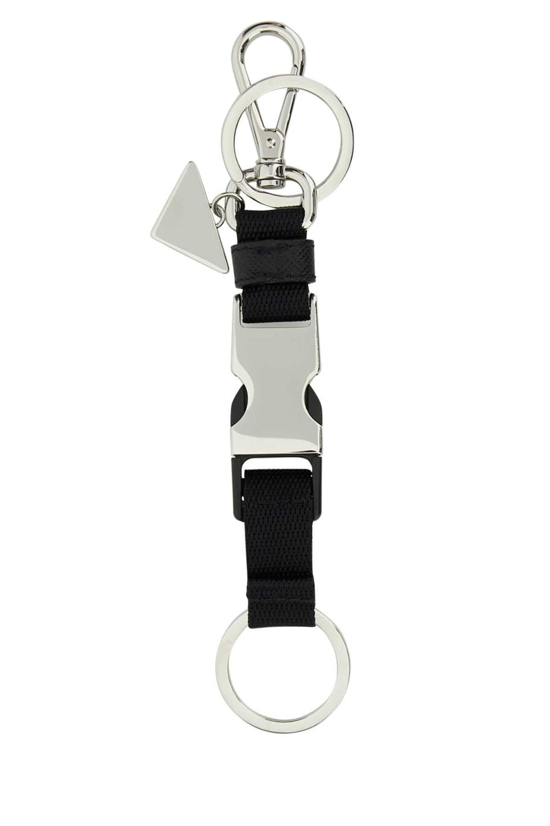 Prada Metal And Fabric Lanyard Key Case — Black Acciaio-poliammidericiclat Keychains
