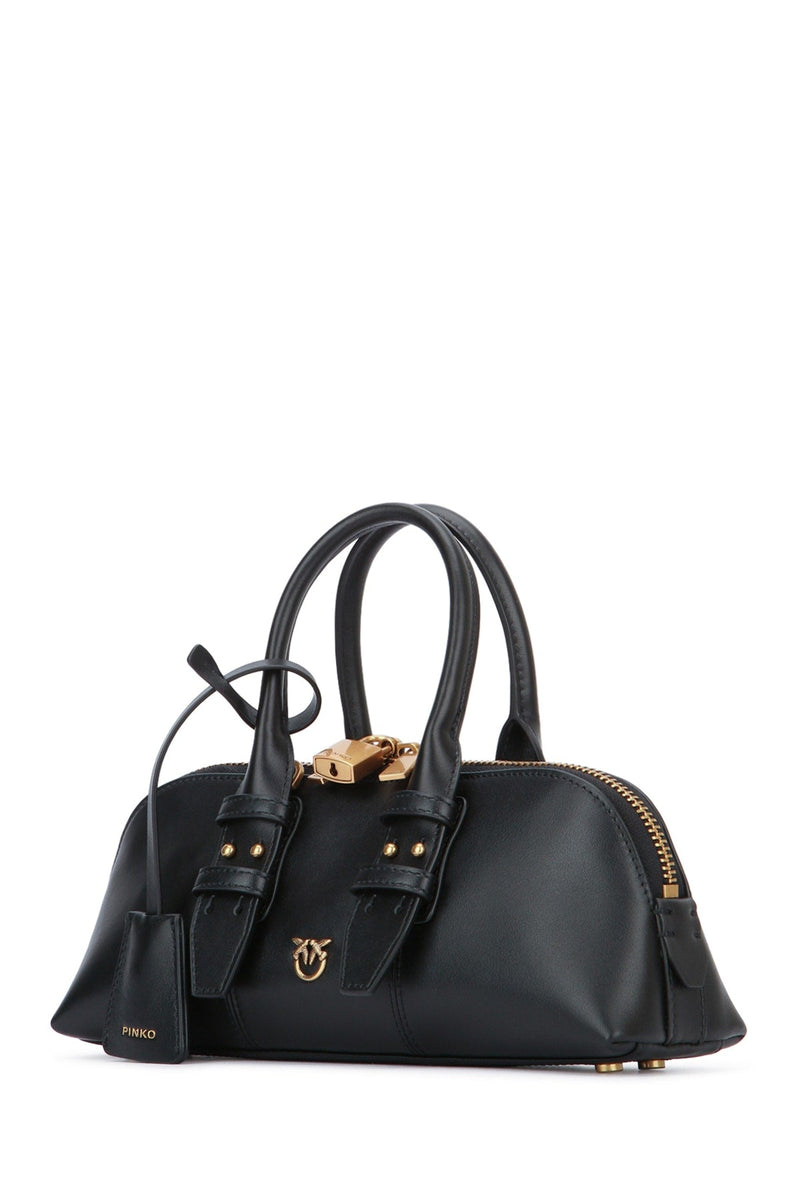 Pinko Baguette Shoulder Bag — Black Vitello Leather