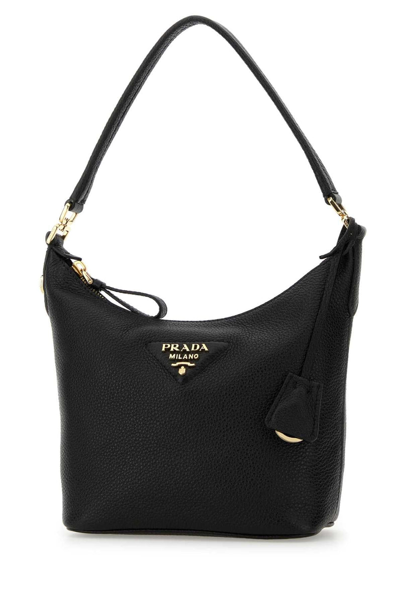 Prada Textured Deer Leather Shoulder Bag — Black