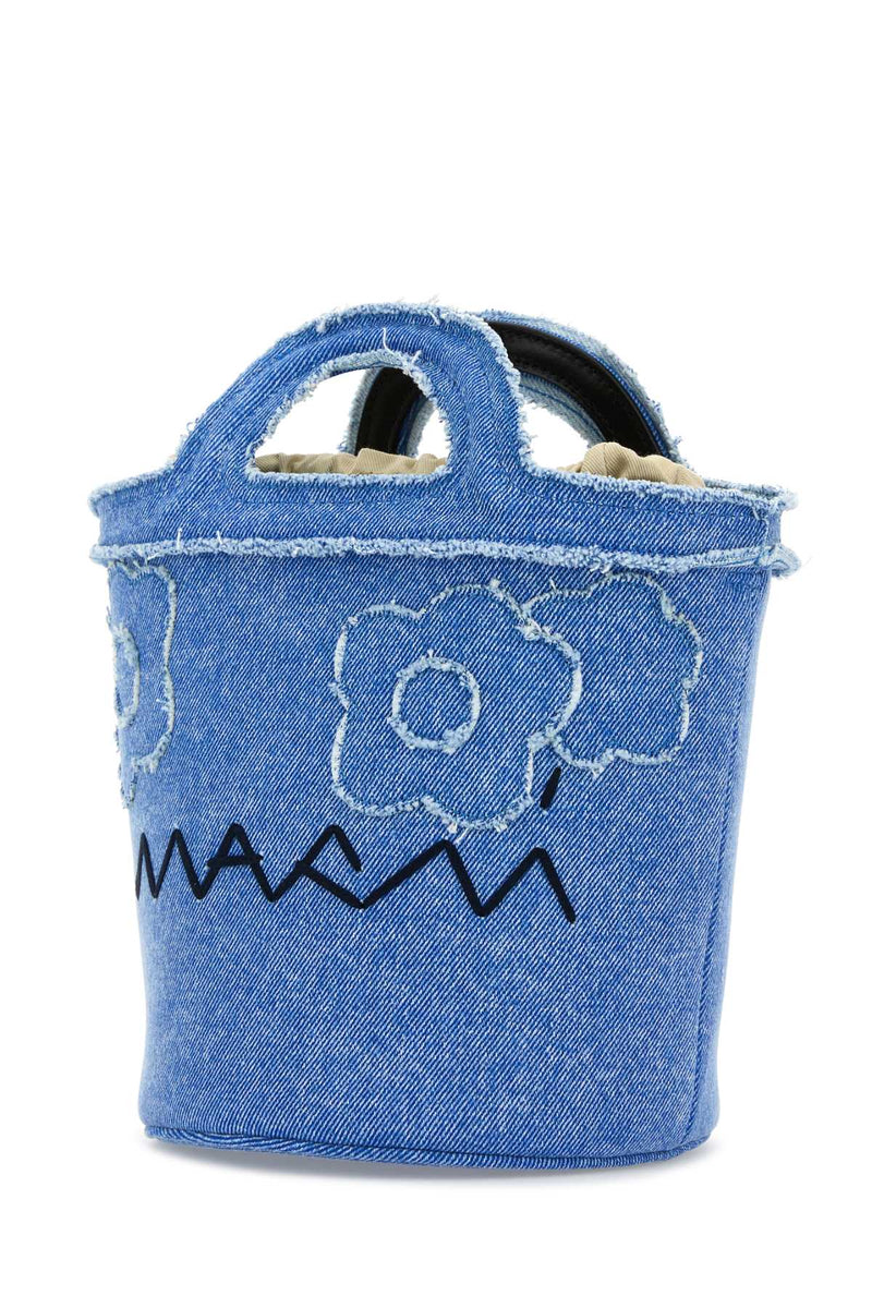 Marni Denim Embroidered Bucket Bag — Blue