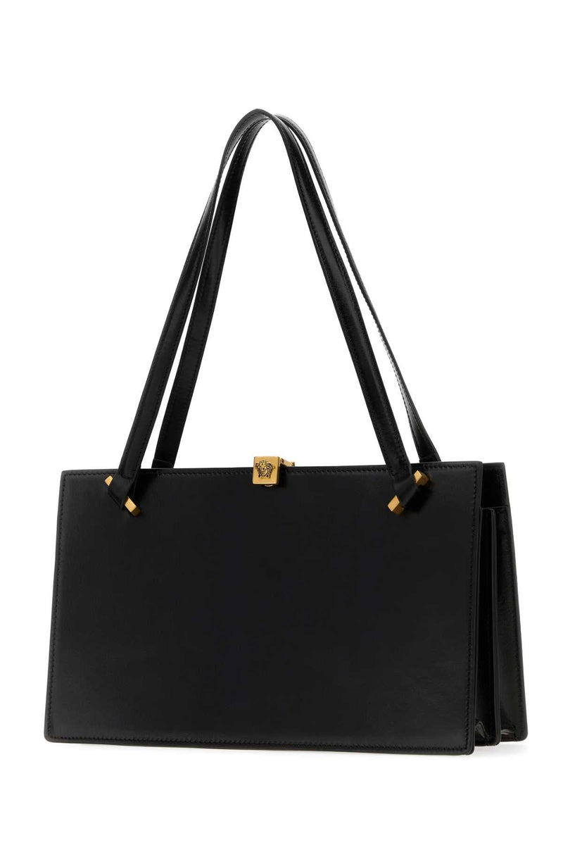 Versace Leather With Medusa Hardware Shoulder Bag — Black