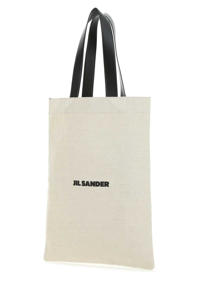 Jil Sander Canvas Tote Bag — Beige Exterior: Cotton Linen Calf