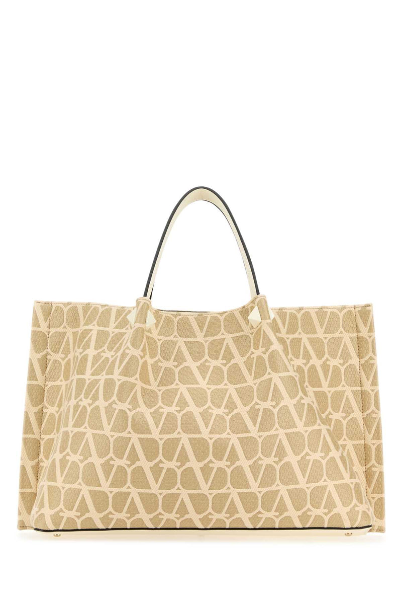 Valentino Garavani Vlogo Monogram Jacquard Tote Bag — Beige Exterior: Fabric