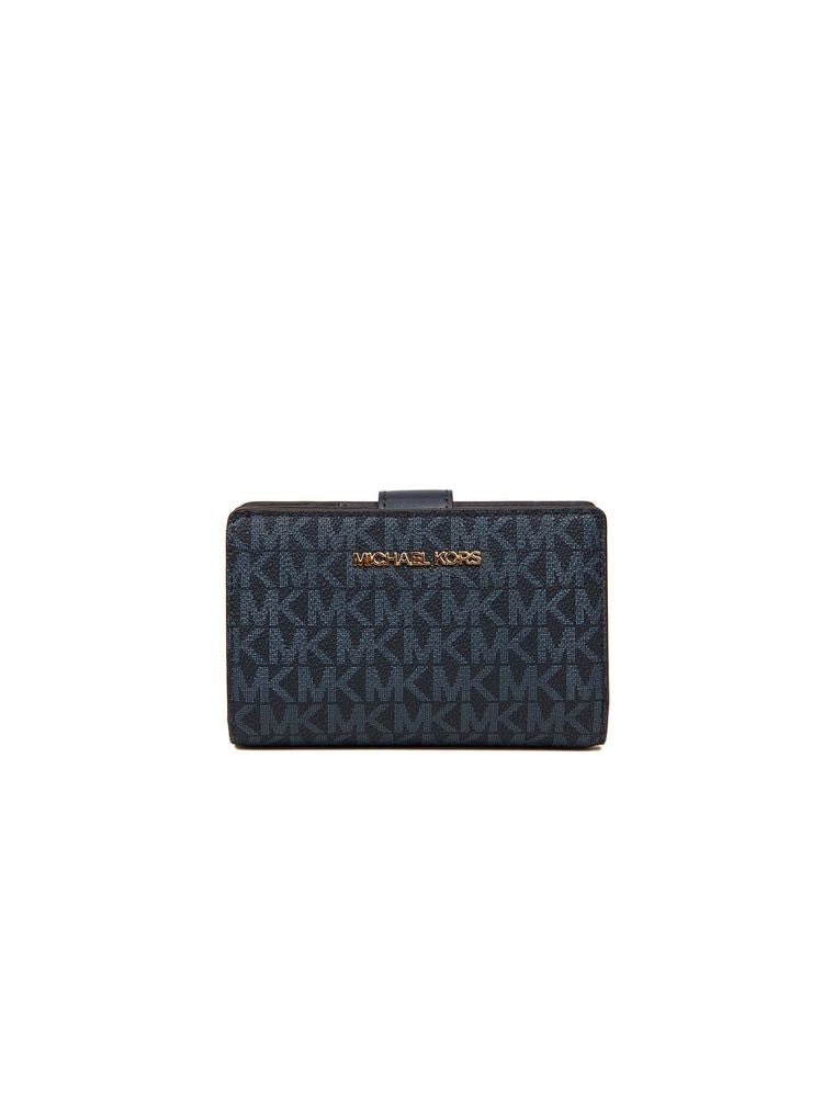 Michael Kors Logo Jacquard Wallet — Navy Polyvinyl Chloride