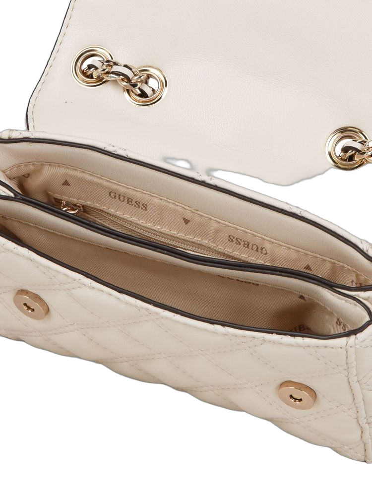 Guess Quilted Polyurethane Shoulder Bag — Beige