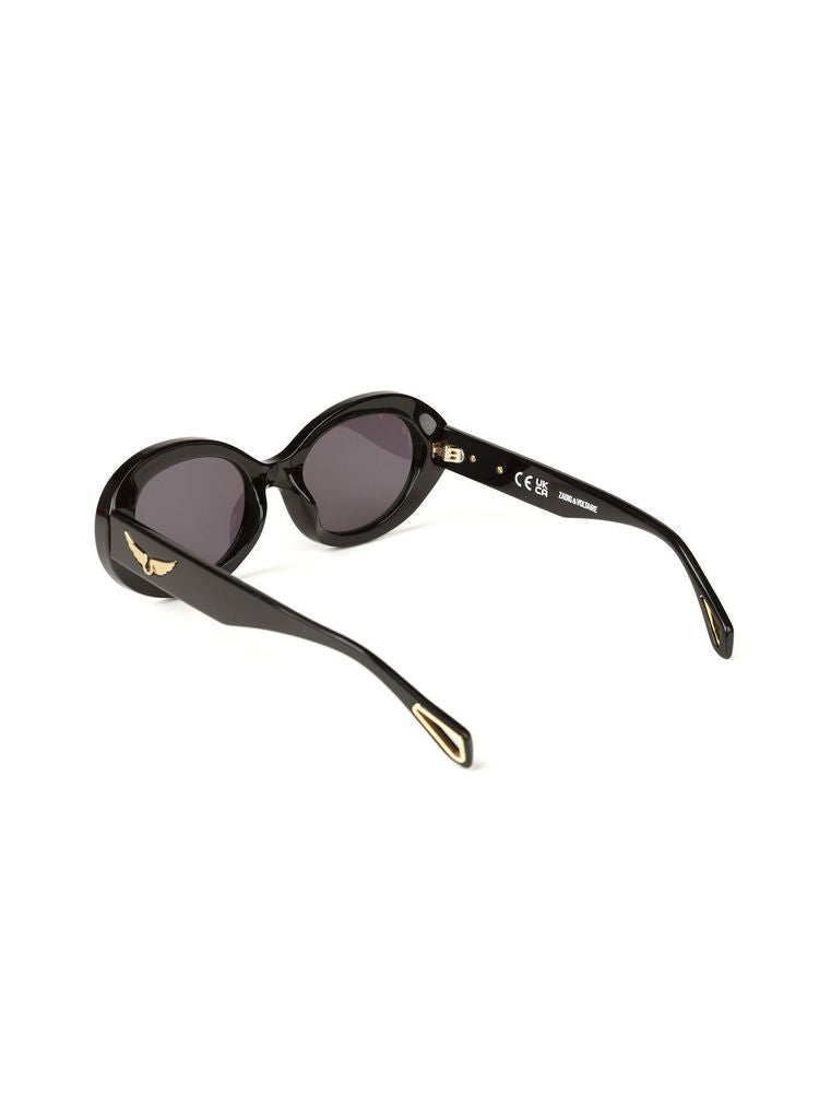 Zadig & Voltaire Szv460 Acetate Oval Sunglasses — Black