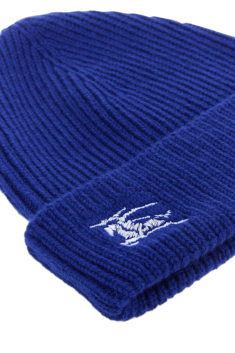 Burberry 8078810 Rib-Knit Beanie — Blue Wool Beanies