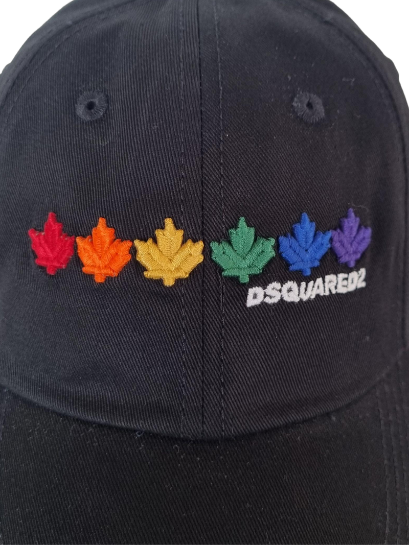 Dsquared2 Bcm071805c000022124 Rainbow Leaf Logo Baseball Cap — Black Cotton Caps