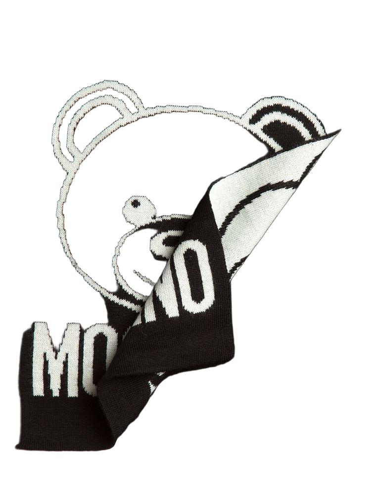 Moschino Logo-Embroidered Wool Scarf — Black Scarfs