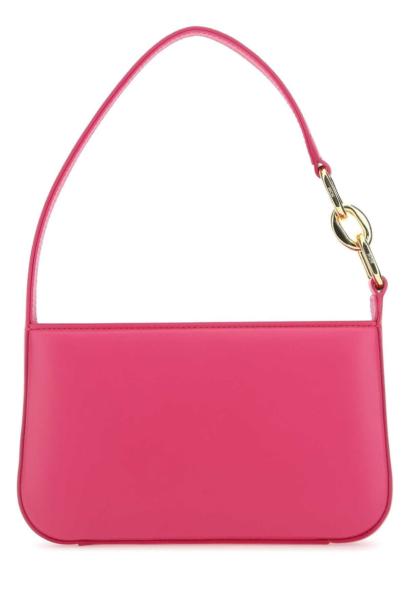 Mcm Nappa Leather With Logo Plaque Shoulder Bag — Pink