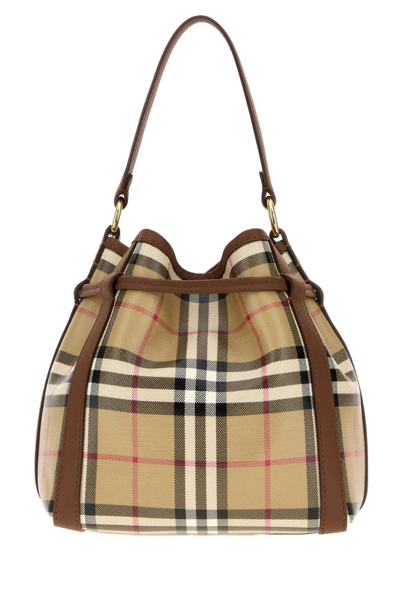 Burberry Checked Canvas Shoulder Bag — Beige Cotton