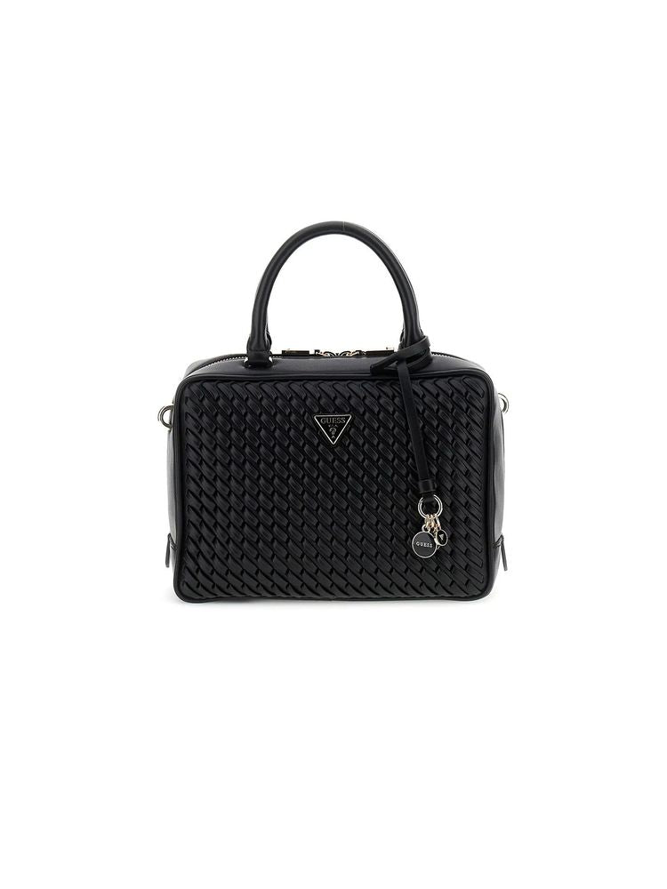 Guess Interwoven Polyurethane Top Handle Bag — Black