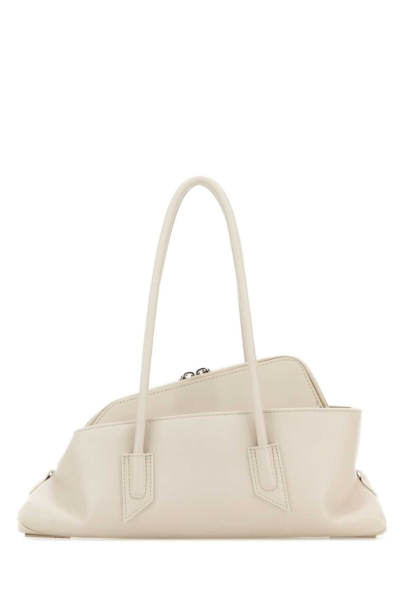 The Attico Pleated Calf Leather Shoulder Bag — Beige