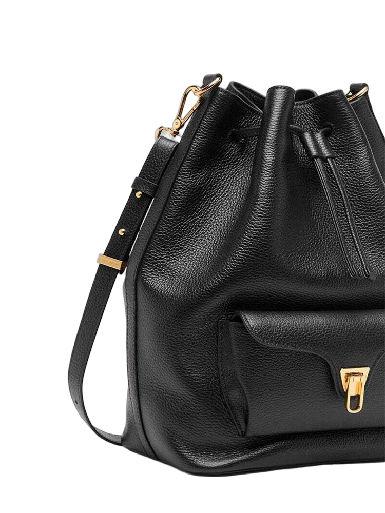 Coccinelle Pebbled Leather Shoulder Bag — Black Genuine