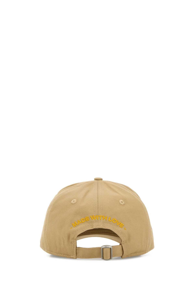 Dsquared2 Bcm098305c00001 Embroidered Logo Baseball Cap — Beige Exterior: Cotton Caps