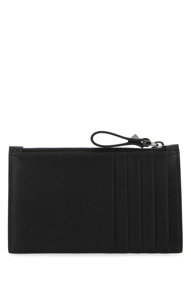Valentino Garavani Leather Studded Card Holder — Black Wallet