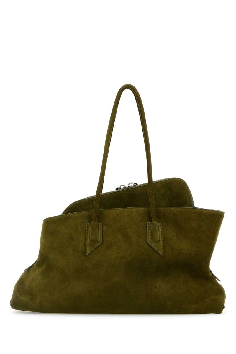 The Attico Calf Suede Top Handle Bag — Khaki