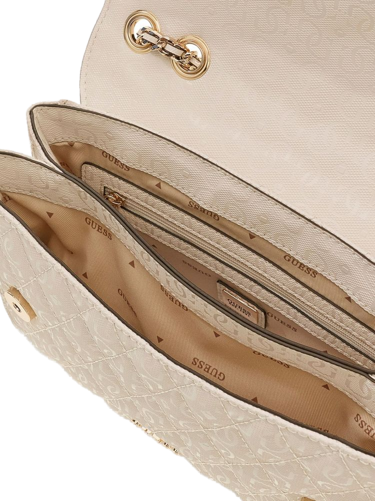 Guess Quilted Polyurethane Crossbody Bag — Beige