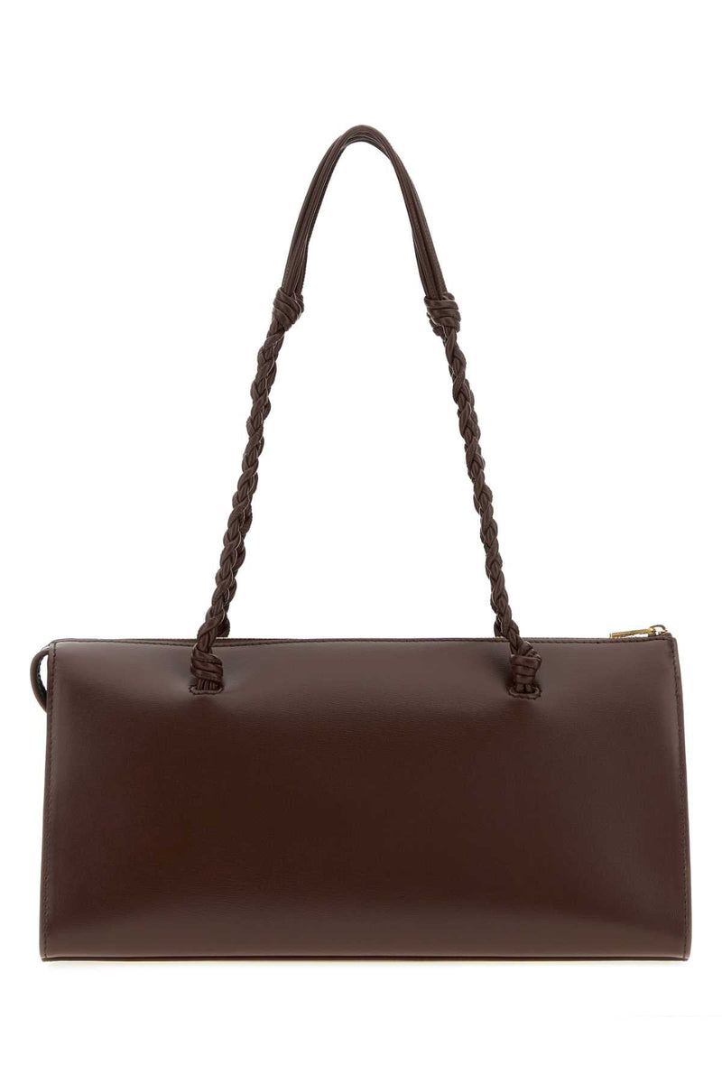 Jil Sander Twisted Handle Calf Leather Shoulder Bag — Brown