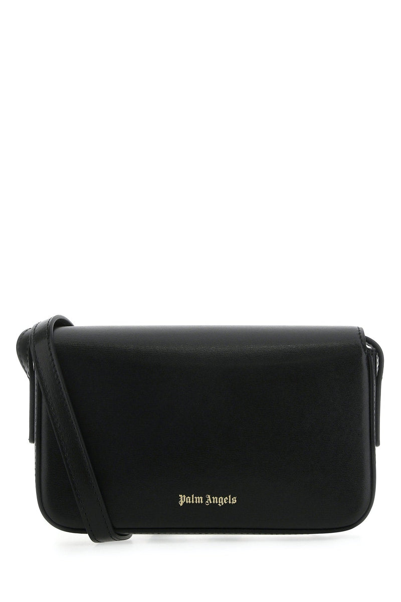 Palm Angels Gold Palm-Emblem Shoulder Bag — Black Leather