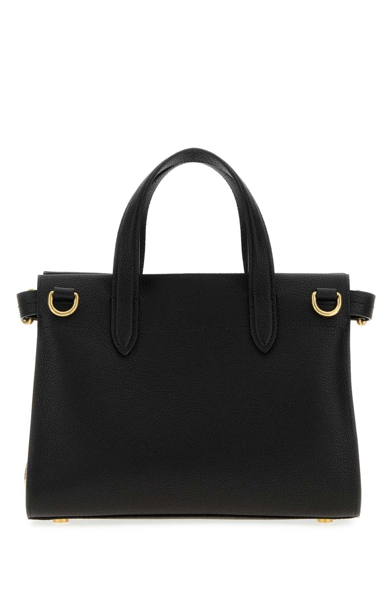 Burberry Pebbled Calf Leather Top Handle Bag — Black