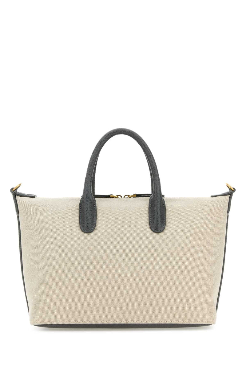 Thom Browne Canvas And Leather Colorblock Tote Bag — Beige