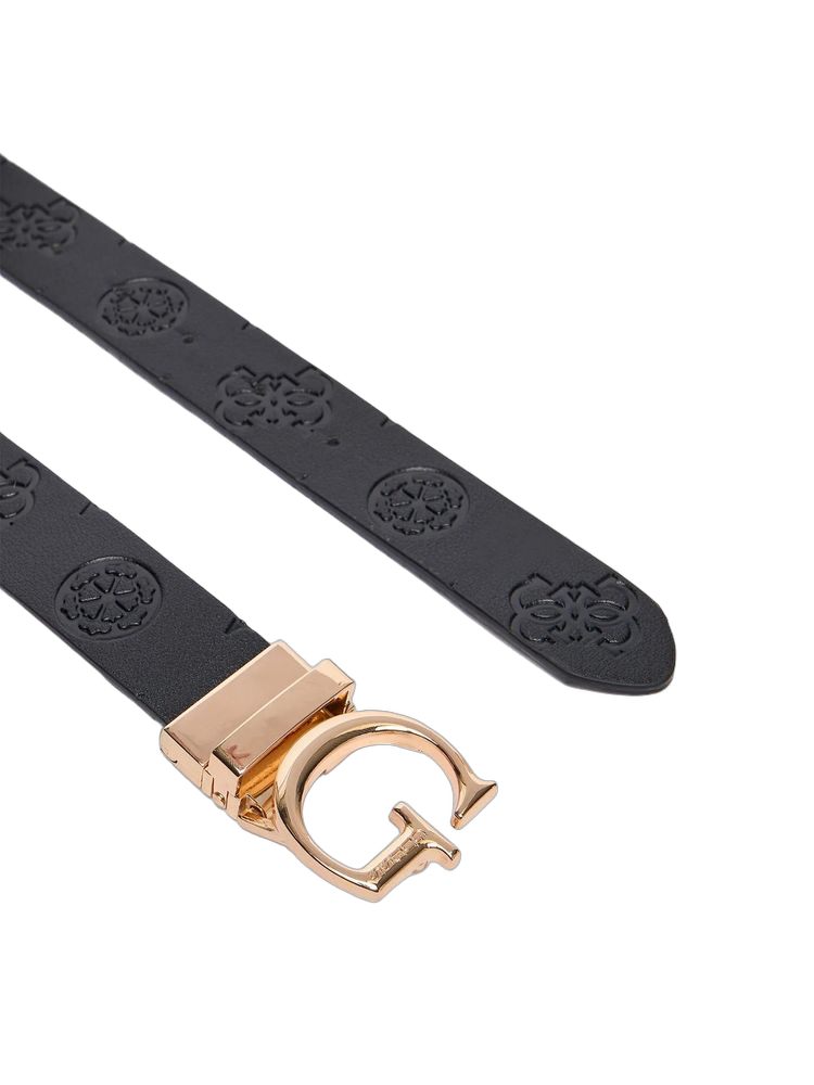 Guess Embossed Leather G-Buckle Belt — Burgundy Polyester