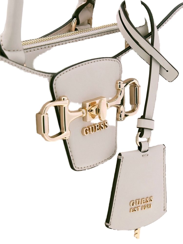 Guess Structured Leather Top Handle Bag — Beige Polyurethane