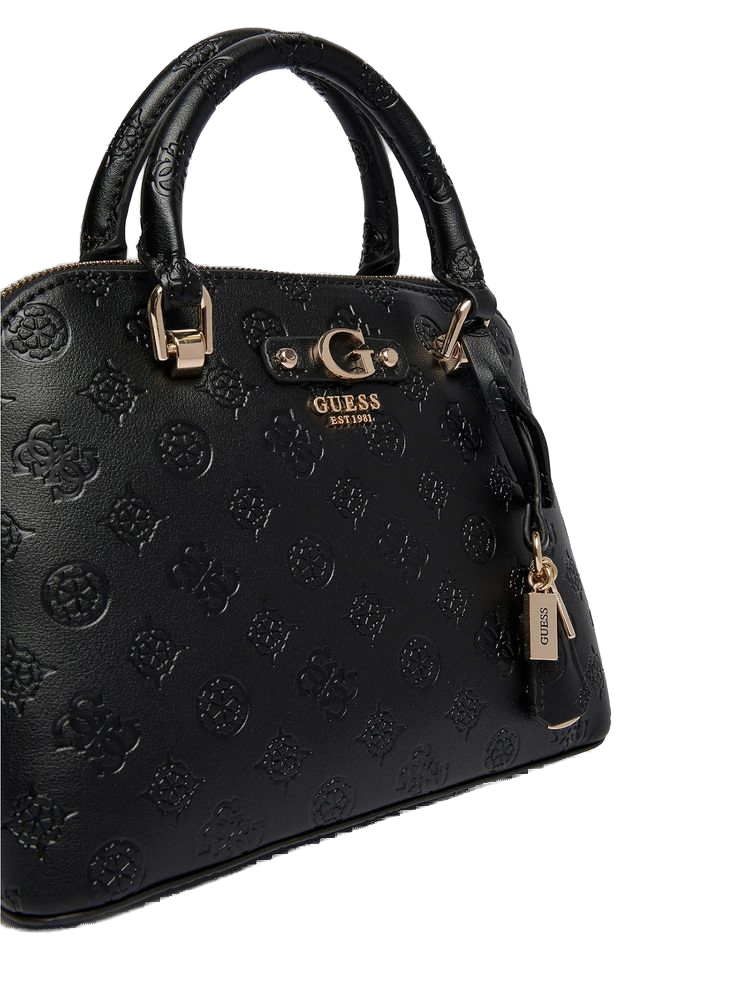 Guess Logo-Embossed Polyurethane Top Handle Bag — Black