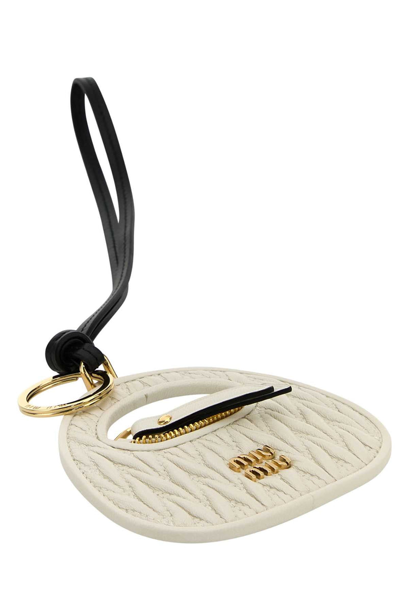 Miu Miu Matelassé Leather Key Case — Beige Keychains
