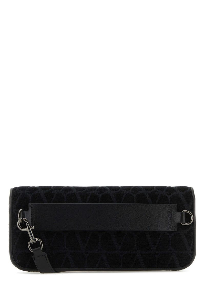 Valentino Garavani Vlogo Jacquard Shoulder Bag — Black Viscose Cotton Polyester