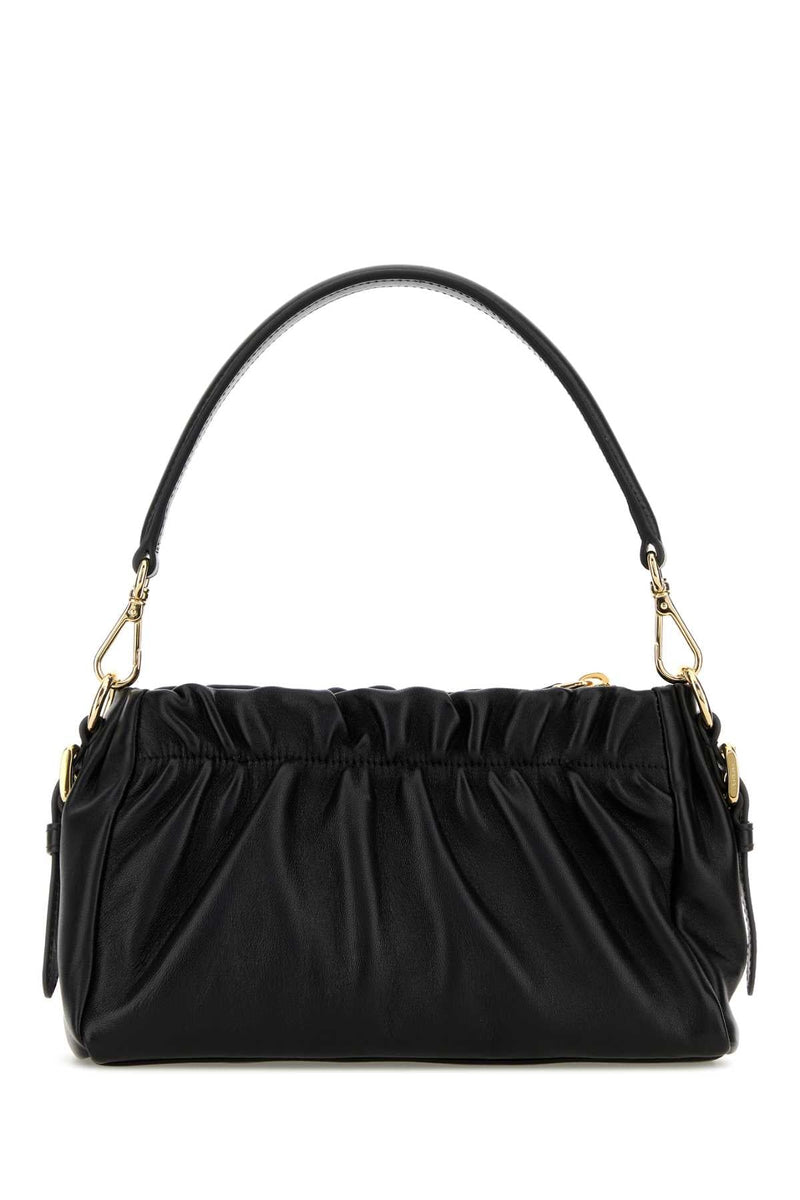 Prada Ruched Nappa Leather Shoulder Bag — Black