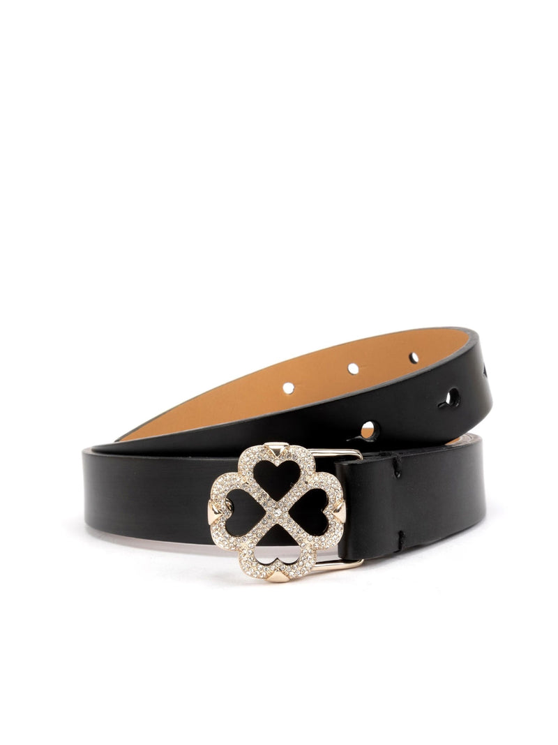 Kate Spade Flower Logo Buckle Leather Belt — Black