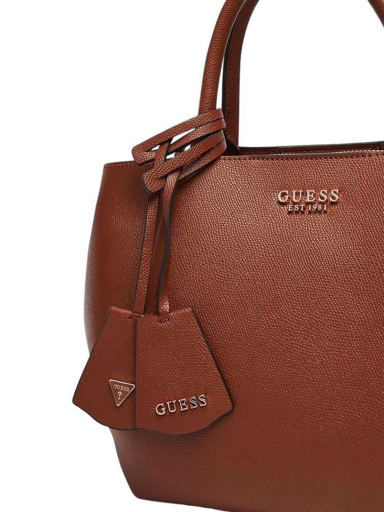 Guess Polyurethane Satchel Shoulder Bag — Brown