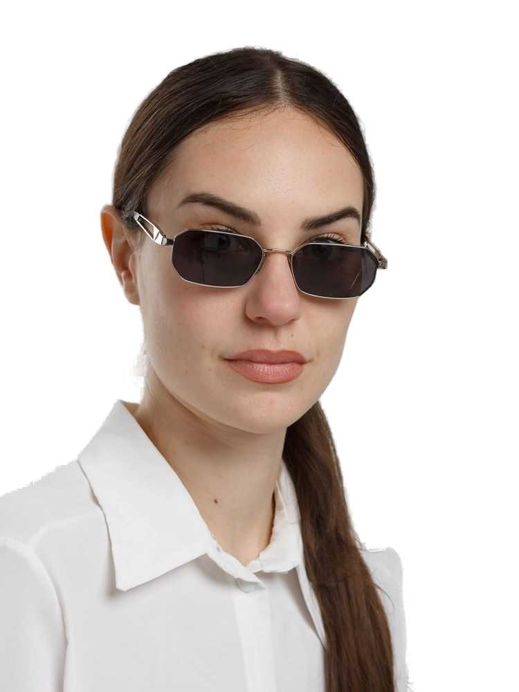 Hickmann Hi3248 Metal Rectangle-Frame Sunglasses — Silver