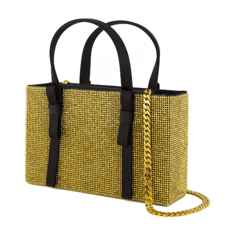 Kara Gold Mesh With Black Leather Tote Bag — Others