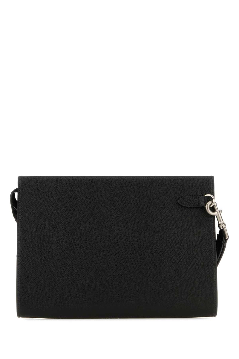 Valentino Garavani Textured Calf Leather Clutch — Black Wallet