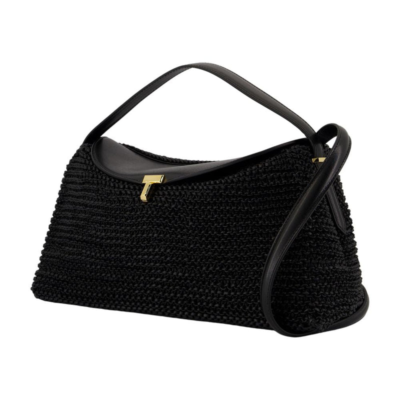 Toteme T-Lock Top Handle Bag — Black Calfskin