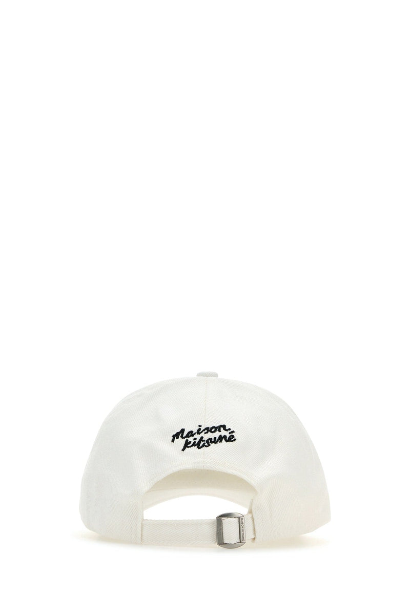 Maison Kitsune Mm06103ww0096 Embroidered Fox Baseball Cap — White Monoensemble = Cotton Caps