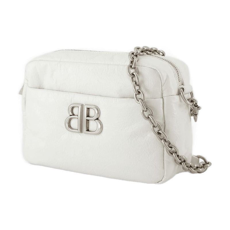 Balenciaga Monaco Camera Shoulder Bag — White Calfskin