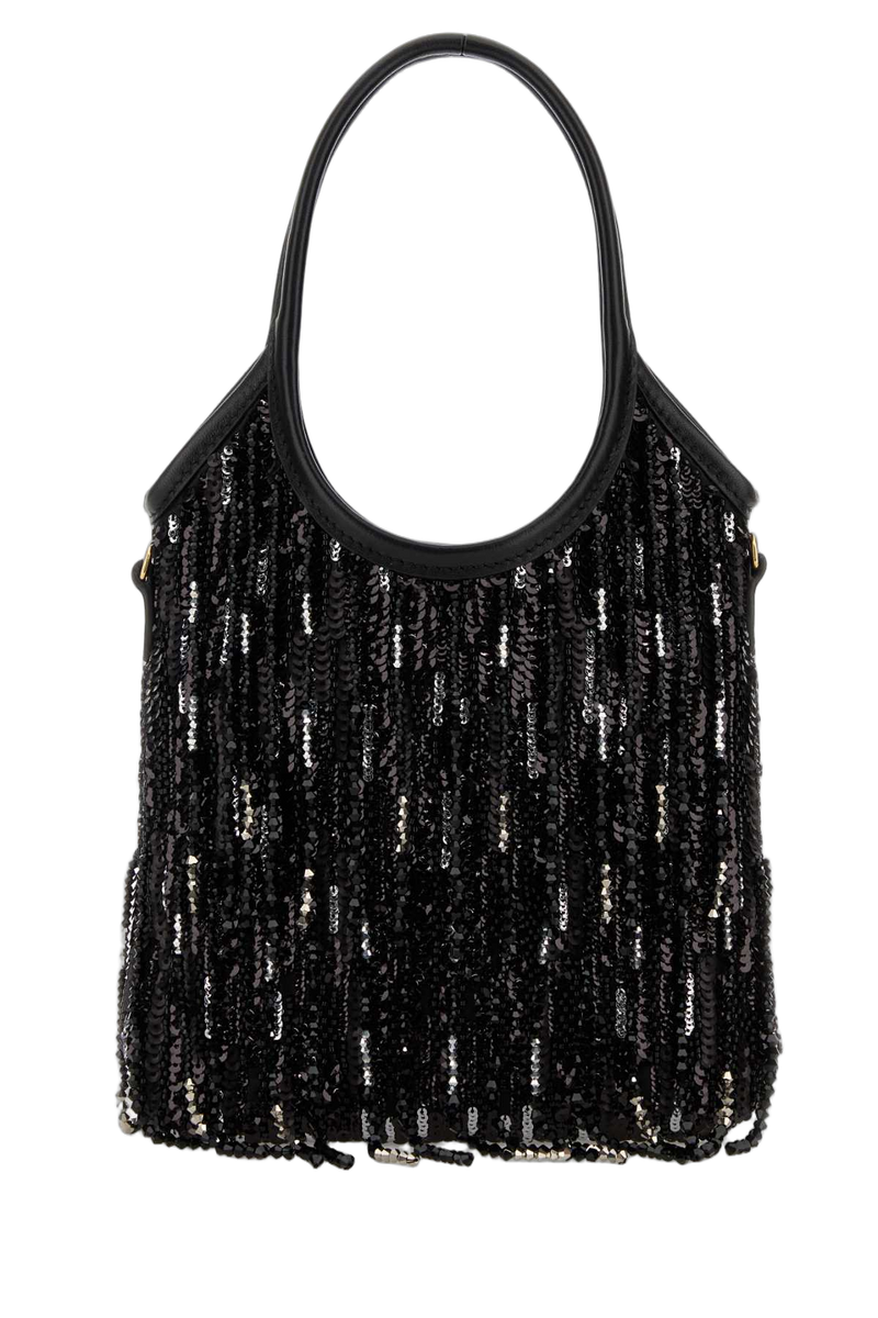 Miu Miu Sequin-Embellished Shoulder Bag — Black