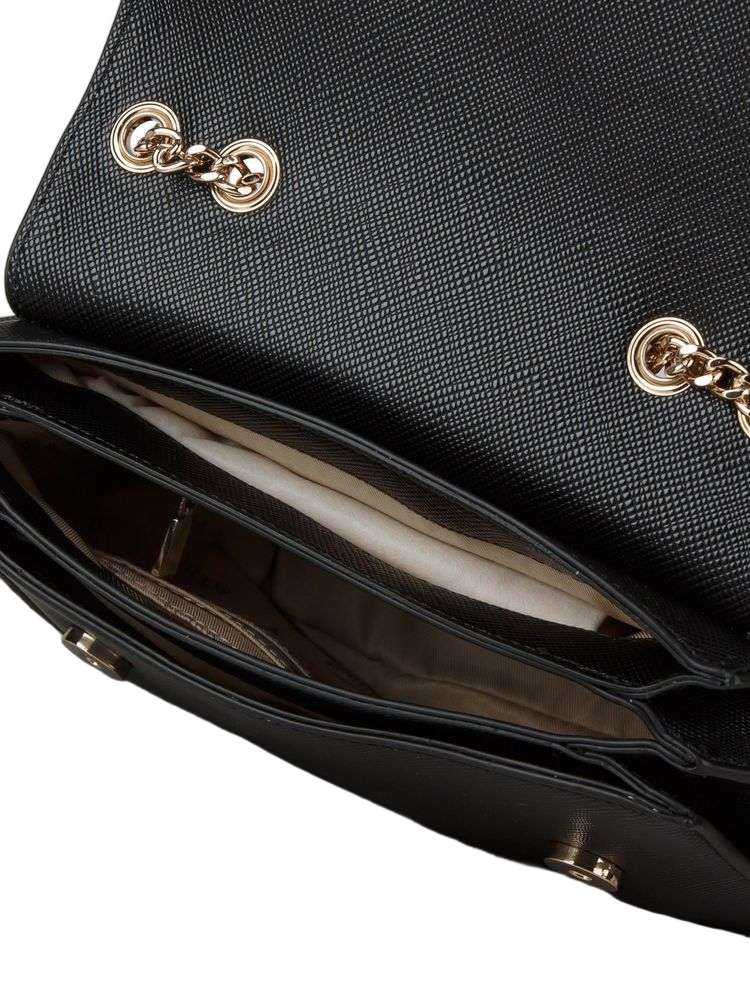 Guess Logo-Plaque Saffiano Crossbody Bag — Black Polyurethane