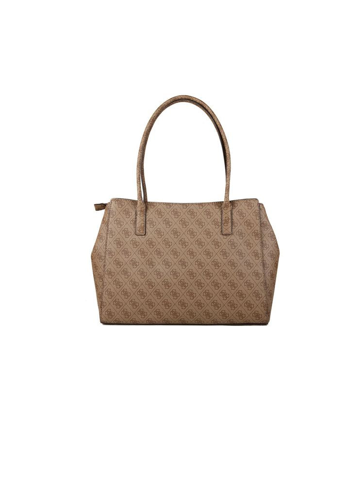 Guess Logo-Print Polyurethane Tote Bag — Beige