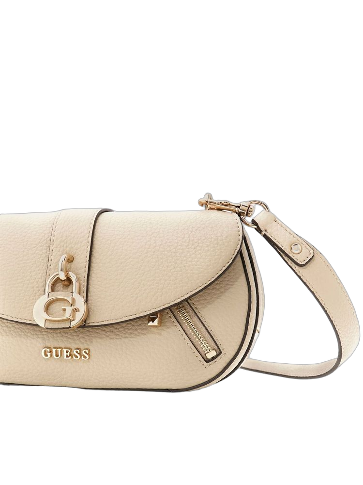 Guess Jessa Flap Crossbody Bag — Beige Polyurethane