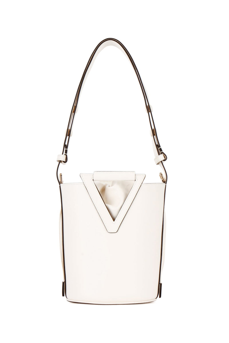 Roger Vivier Embossed Logo Shoulder Bag — White Leather