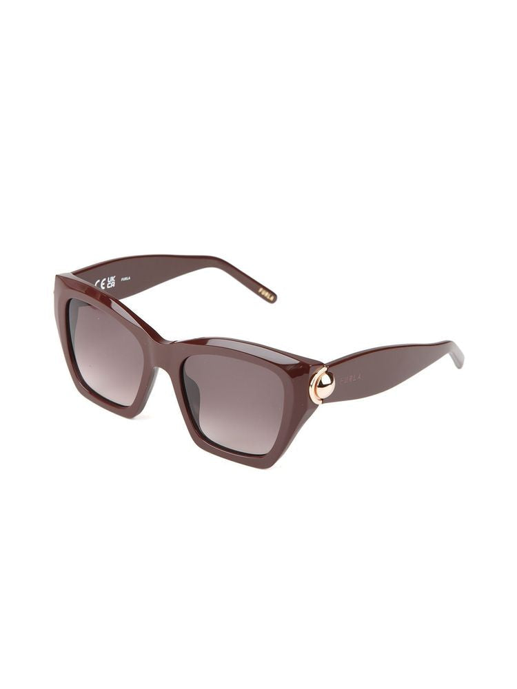 Furla Sfu979 Glossy Acetate Cat-Eye Sunglasses — Brown