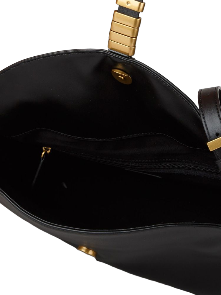 Pinko Saddle Horizontal Shoulder Bag — Black Goat Leather