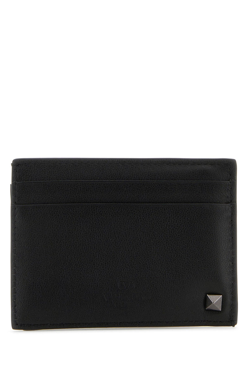 Valentino Garavani Pyramid Stud-Embellished Wallet — Black Leather